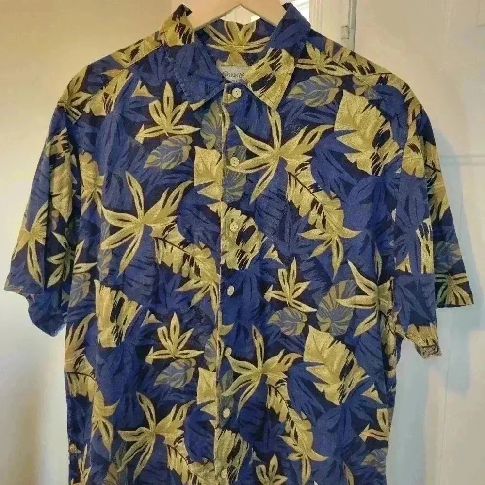 Eddie Bauer Linen & Cotton Floral Short Sleeve Button Up, Size‎ M - Picture 2 of 8